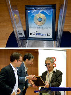Колаж слика са свечаног представљања издања 3 пакета OpenOffice.org у Паризу