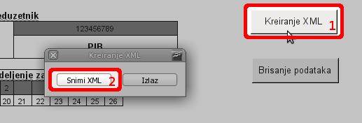 Izrada izveštaja u XML formatu iz OpenOffice.org Računa, isečak snimka ekrana