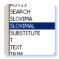 Isečak ekrana iz Računa, sa funkcijama SLOVIMA i SLOVIMAL u listi