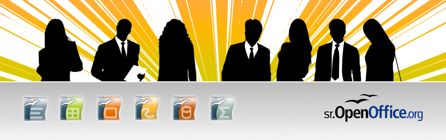 Slika silueta grupe ljudi, ispod ikonice programa OpenOffice.org i natpis sr.OpenOffice.org